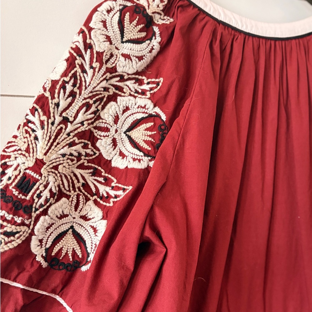 Anthropologie, Burgundy Embroidered Midi Dress - Picture 7 of 8